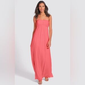 Amsale Strapless Floor Length Dress Silk Chiffon Coral Pink Sz 8 Bridesmaid Prom